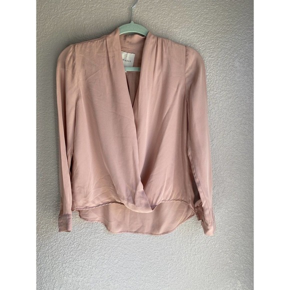 Mason silk blouse drape plunge front crossover long sleeve dusty rose delicate 2 - Picture 1 of 5